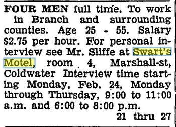 Swarts Motel - Old Ad For Meeting At Swarts (newer photo)